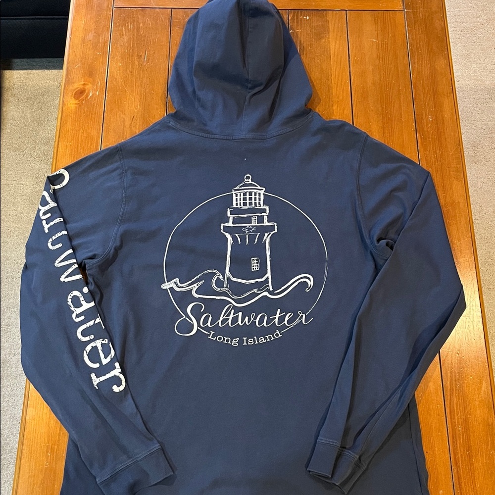 Saltwater Long Island Blue Long Sleeve Hooded T Shirt Size Men’s XL